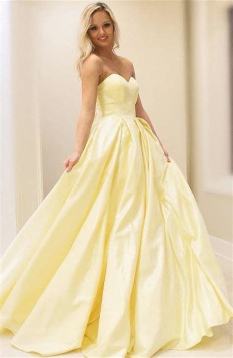 sweetheart yellow satin long prom dress  pockets   yellow evening dresses prom