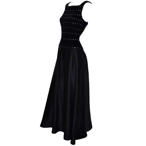 tadashi shoji vintage dress black satin velvet evening gown rhinestones