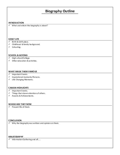 biography outline template