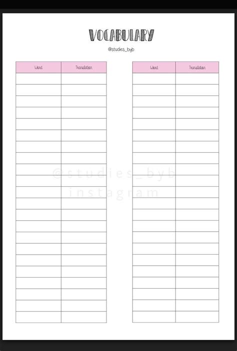 printable blank vocabulary worksheet template printable form