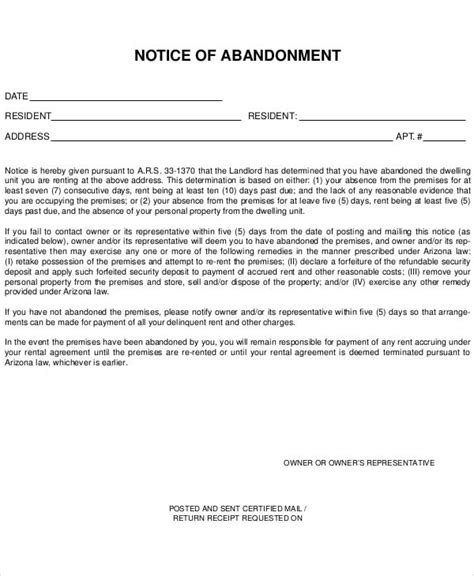 letter  abandonment  property sample  template