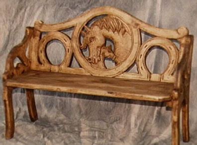 rustic hand carve wooden benches horse mare  colt