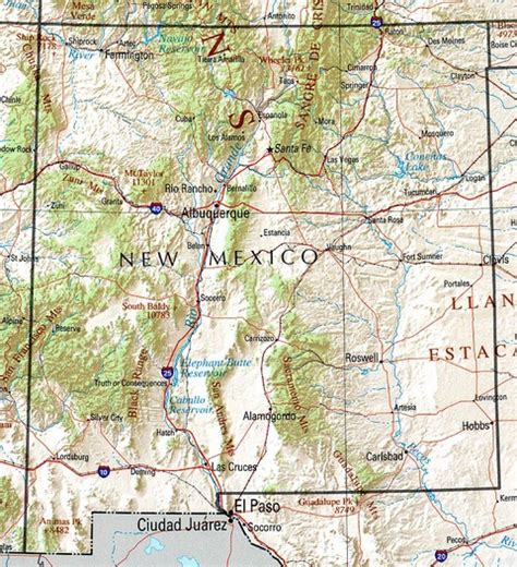 Mapa Físico De Nuevo México Ex