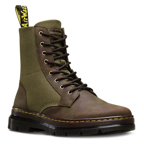 dr martens combs ii unisex nylon  leather ankle boots dark brown olive