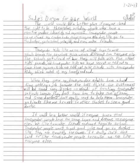 sadie 11 year old transgender girl writes essay in response to obama