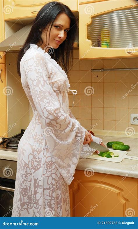 Woman Cooking In The Kitchen Stock Image Image Of Dressing Standing