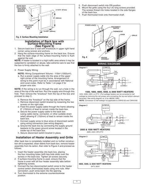 installation  heater assembly  grille wiring diagrams cm qmark cwh series