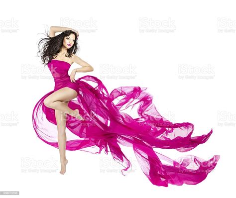 Woman Dancing Fluttering Dress Fashion Model Dancer With Waving Fabric