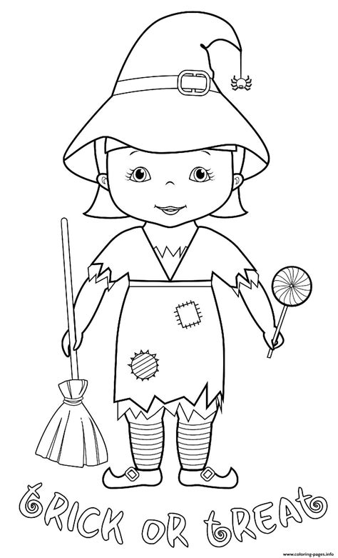 halloween trick treat witch costume coloring page printable