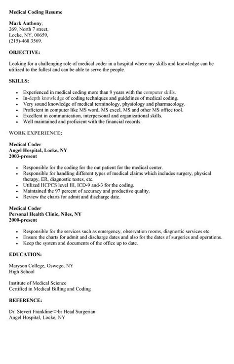 medical coding resume medical coding medical coder resume medical coder