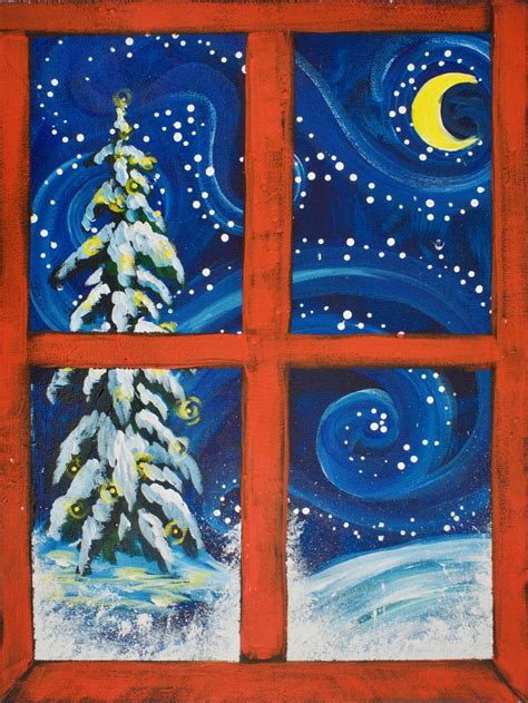 easy winter acrylic painting christmas tree window theartsherpacom