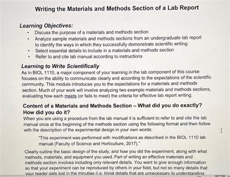 solved writing  materials  methods section   lab cheggcom