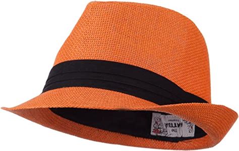 Pleated Hat Band Straw Fedora Hat Orange Osfm At Amazon Mens