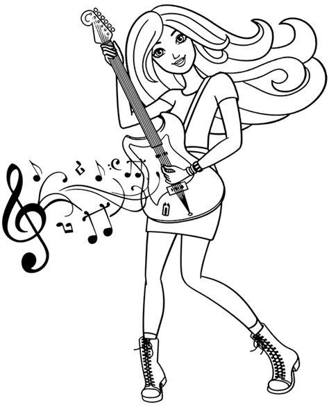 coloring pages barbie  guitar  coloring page