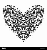 Mandala Colorare Cuore Nero Zentangle Handdrawn Valentino Doodle Cuori sketch template