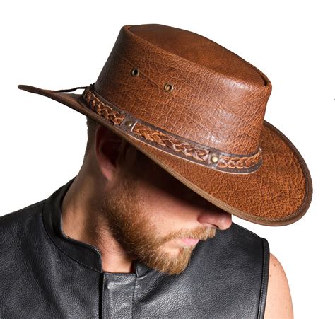 genuine full leather foldable cowboy hat  men women  lesa colle