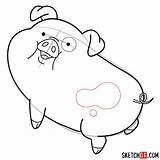 Waddles Pig Draw Gravity Falls Step Drawing Sketchok Cartoons sketch template