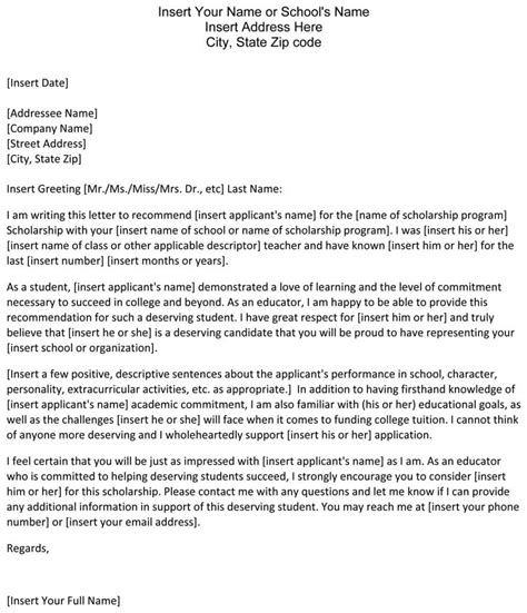 college scholarship letter  recommendation samples  letter