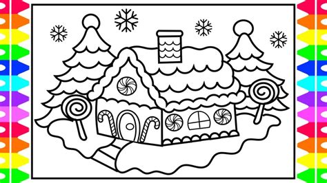 christmas coloring   draw  color  gingerbread house kids