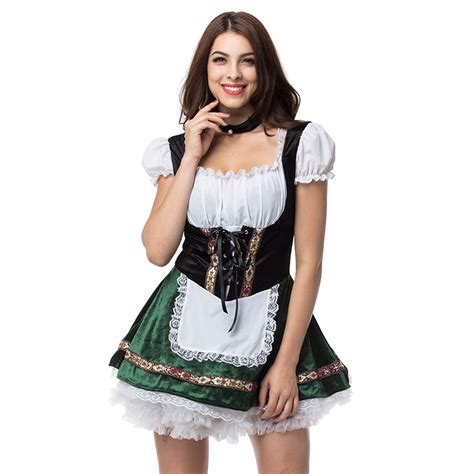 White Green Oktoberfest German Maid Fancy Dress Cosplay Beer Girl
