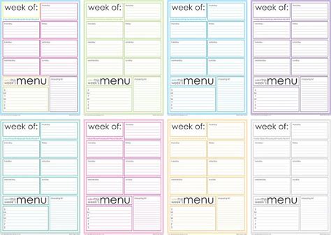 printable weekly menu planner weekly menu planners organization
