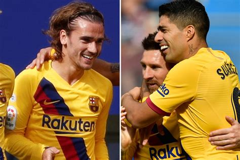 suarez messi  griezmann score   game  barcelona   time  barca hammer