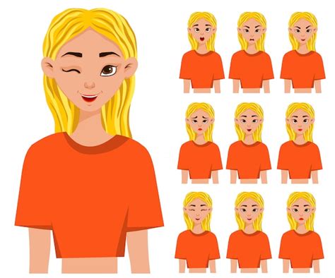 premium vector set with a female character with different facial