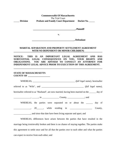 massachusetts separation agreement template fill  sign