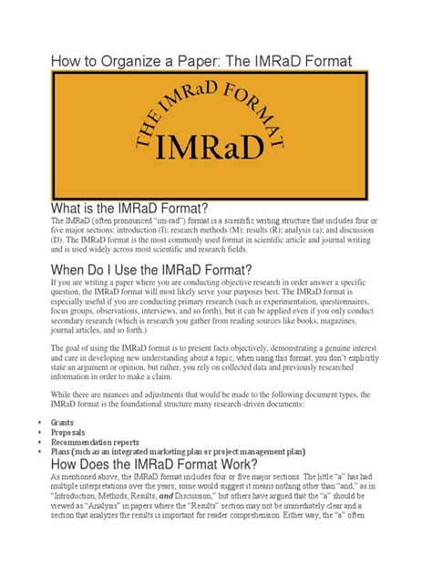 depth guide    imrad format  organizing research