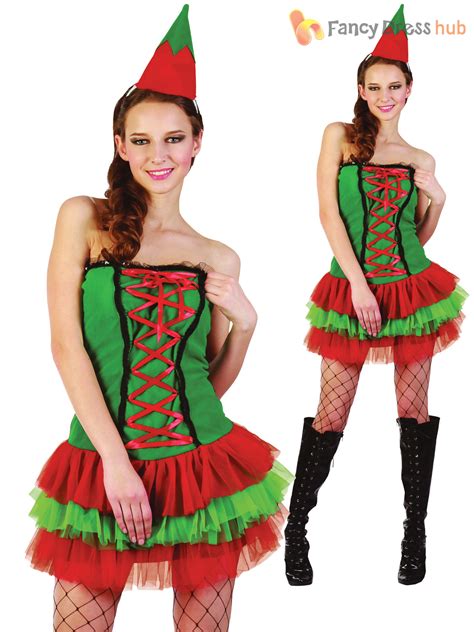 ladies christmas elf costume adults sexy santas helper fancy dress