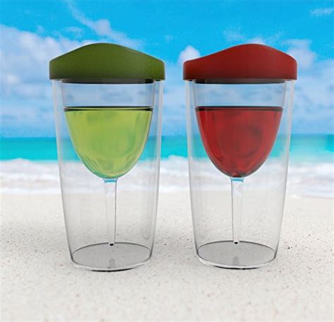 Wineova Plastic Wine Glasses With Lid 10 Ounze Set Of 2