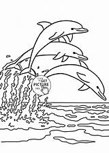Dolphin Coloring Pages Splash Jumping Dolphins Kids Animal Drawing Fish Sea Printable Line Color Adults Jump Colouring Print Getdrawings Watercolor sketch template