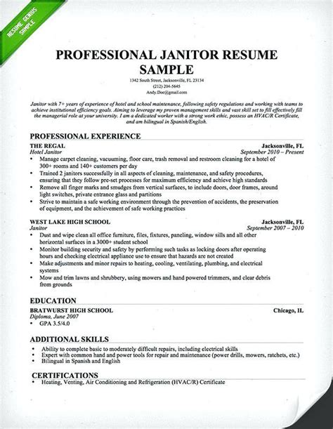 sample janitor resume  janitor resume  sample janitor resume