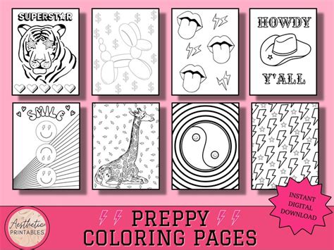 preppy coloring pages aesthetic coloring pages printable etsy