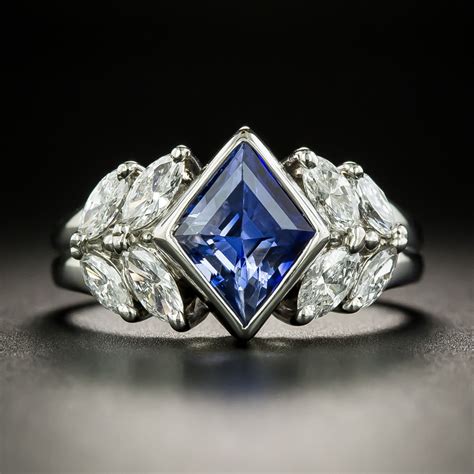 lozenge shape  carat ceylon sapphire platinum diamond ring estate jewelry vintage jewelry