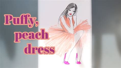 How To Draw Sitting Girl Wearing Puffy Peach Dress Easy Step By Step