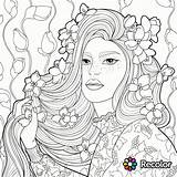 Coloring Pages Hair Long Girl Women Woman Flowers Beautiful Printable Adults Book Curly Her Girls Crazy Adult Recolor Drawing Beauty sketch template