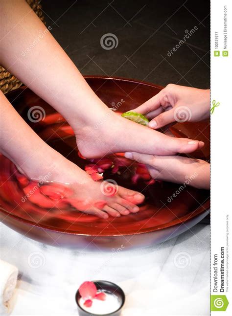 foot spa service foot bathing stock image image  glamour aroma
