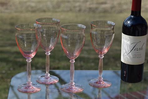 Vintage Pink Optic Glass Wine Glasses Set Of 7 Vintage Pink