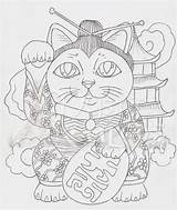 Geisha Coloring Cat Maneki Neko sketch template