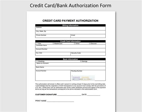 credit card authorization form  word  google docs etsy australia
