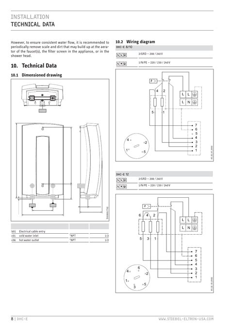 installation technical data technical data  dimensioned drawing stiebel eltron dhc