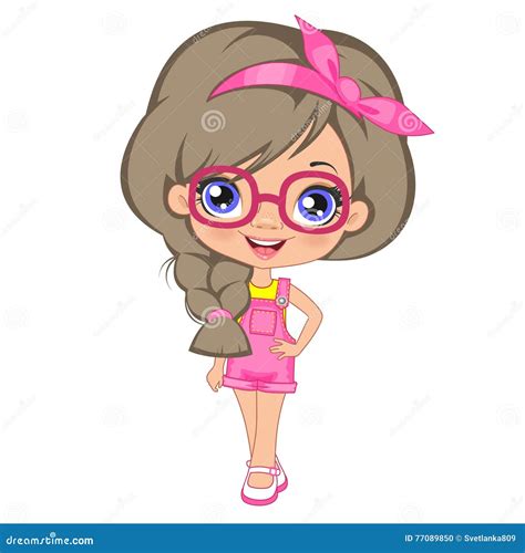 Portrait Of A Cute Girl In Glasses Stock Vector Illustration Of
