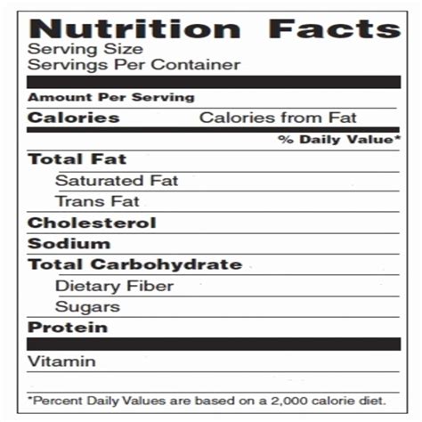 nutrition facts template excel