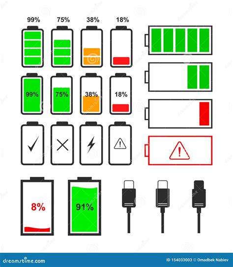 set  battery level indicator icons stock vector illustration  empty load