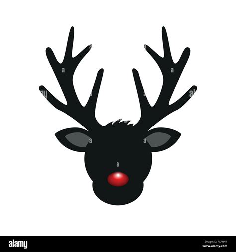 reindeer head silhouette  red nose  christmas vector