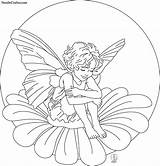 Flower Fairy Sitting Fairies Coloring Pages Kleurplaten Digital Drawing Stamps Digi Patterns Drawings Fantasy Embroidery Tilda sketch template