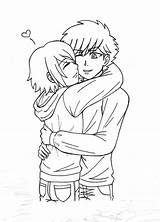 Anime Hugging Friends Coloring Template Pages Outlines sketch template