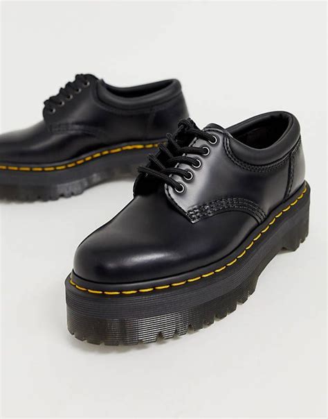 dr martens quad  tie stacked leather flat shoes  black leather flat shoes dr martens shoes