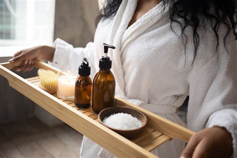 crop black woman  tray  spa products  stock photo